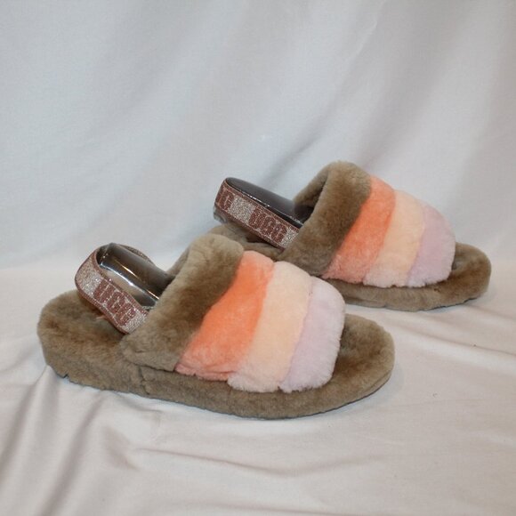 NIB UGG WOMEN'S FLUFF YEAH STRIPED SHEARLING SLIP ON SLIPPER SANDALS - Picture 3 of 6